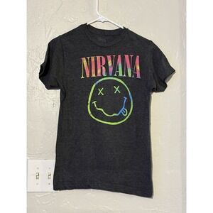 Official Nirvana Smiley Face T-Shirt Gray Tie-Dye Band Logo Rock Grunge Size S